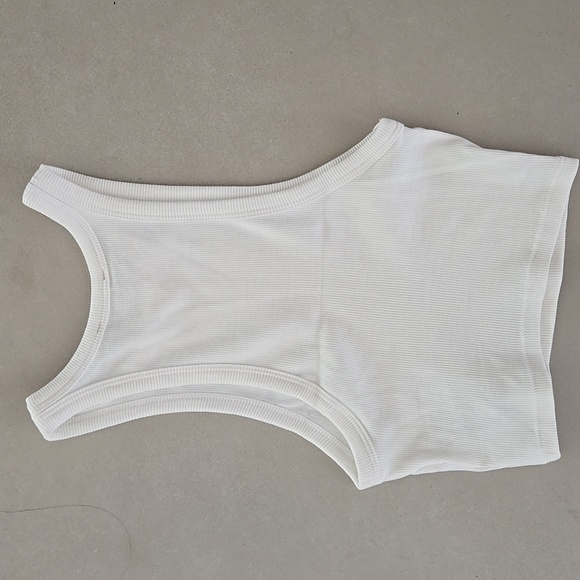 Zara White Ribbed Racetracker Tank Top Size S - Picture 3 of 5